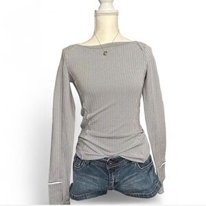 Lululemon 4 Kanto Catch Me Long Sleeve Herringbone Heathered White Slate Grey